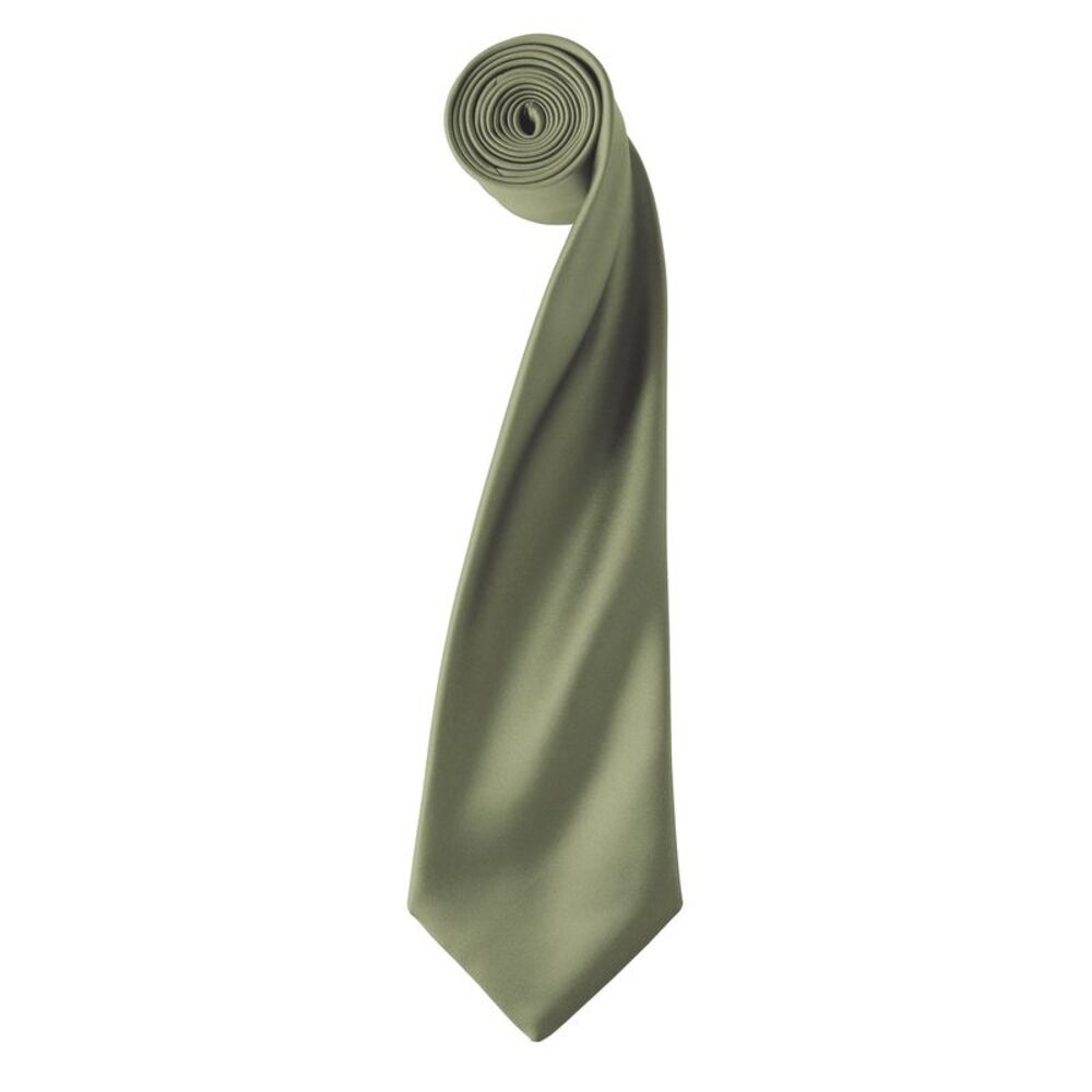 Premier Mens Plain Satin Tie (Narrow Blade) / Olive